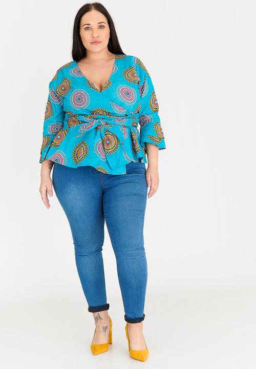 Plus-Fab - Print Wrap Top Turquoise