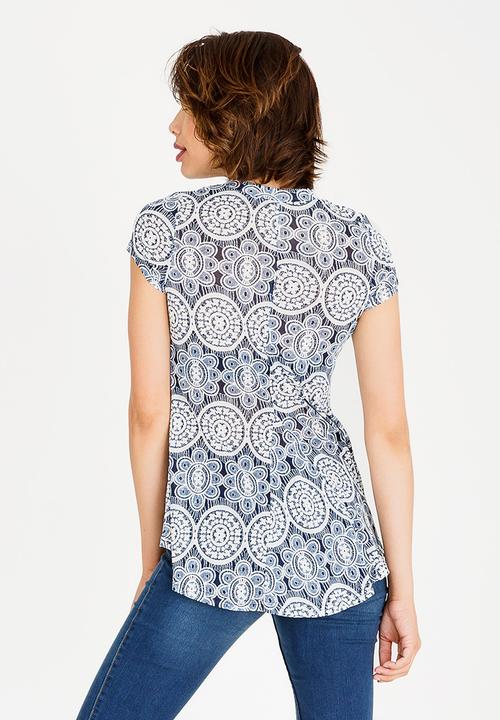 Revenge - Cap Sleeve Monochrome Top Blue