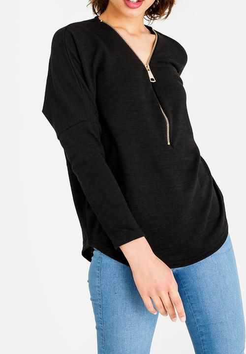 Revenge - Zip Detail Top Black