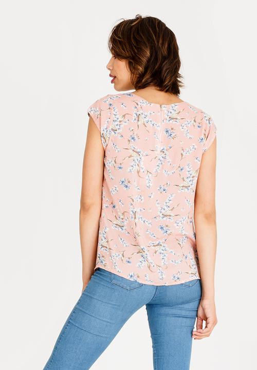 Revenge - Cap Sleeve Floral Top Mid Pink