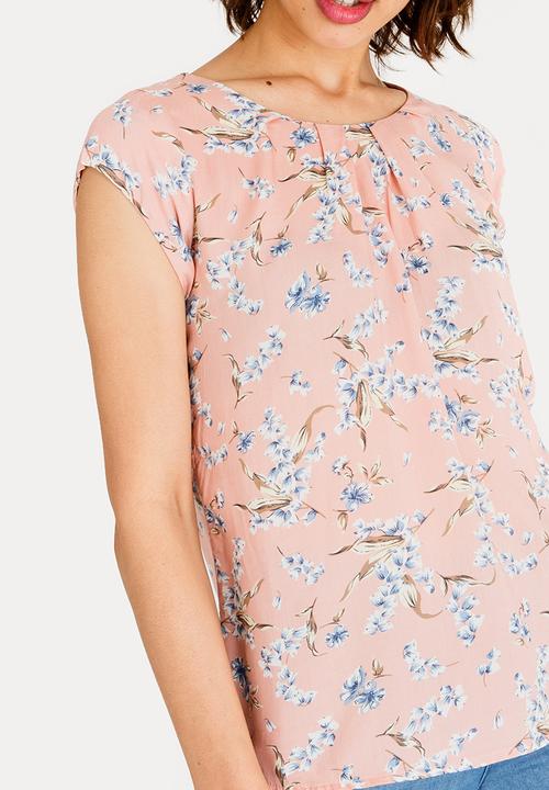 Revenge - Cap Sleeve Floral Top Mid Pink