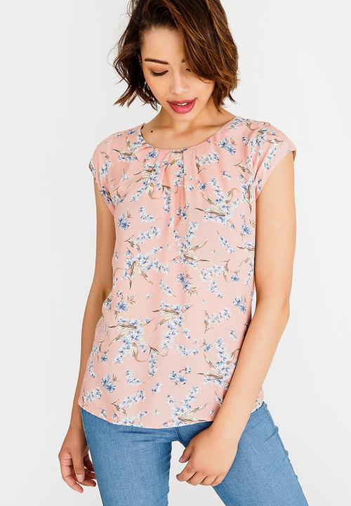 Revenge - Cap Sleeve Floral Top Mid Pink