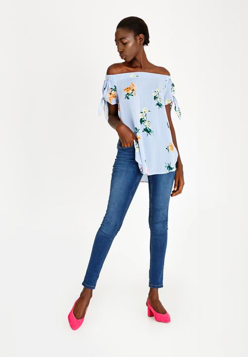 Revenge - Floral Off Shoulder Top Blue