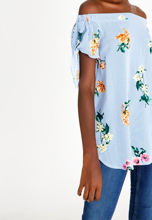Revenge - Floral Off Shoulder Top Blue