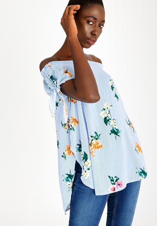 Revenge - Floral Off Shoulder Top Blue
