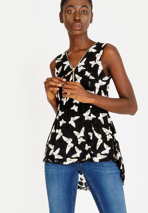 Revenge - Sleeveless Butterfly Zip Detail Top Black
