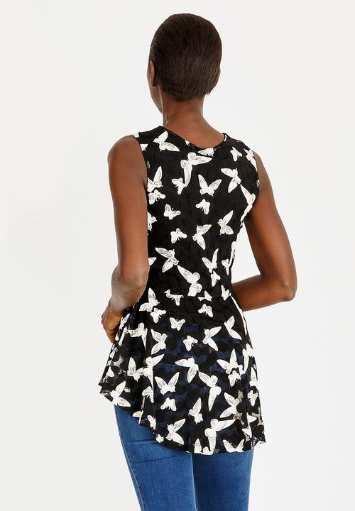 Revenge - Sleeveless Butterfly Zip Detail Top Black