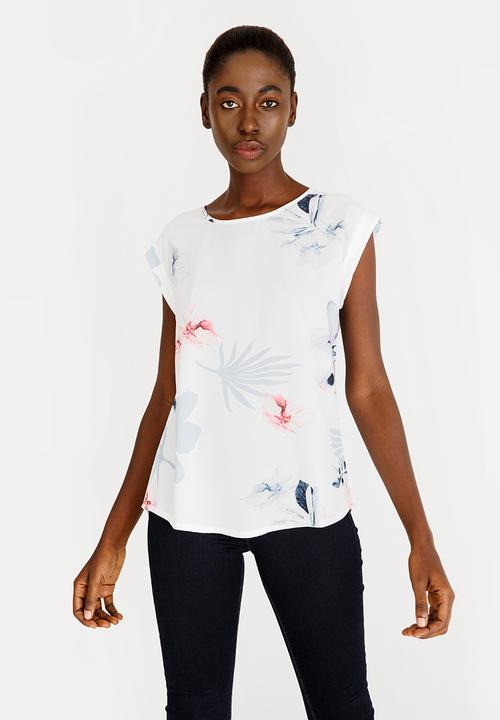 Revenge - Cap Sleeve Floral Top White