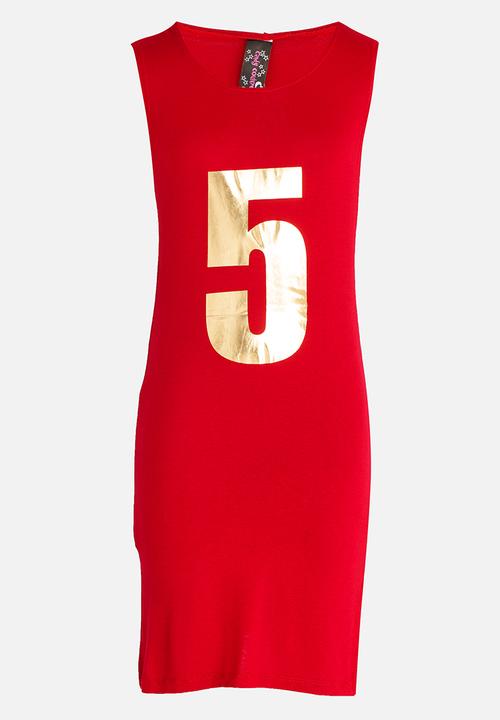 Twin Clothing - Hooded Print Dress Red