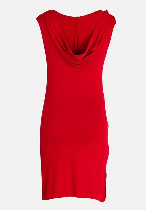 Twin Clothing - Hooded Print Dress Red