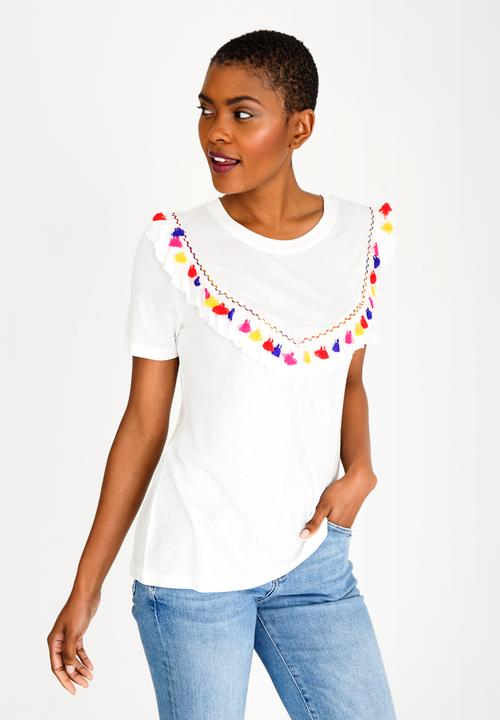 Brave Soul - Tassel Bib T-Shirt Cream