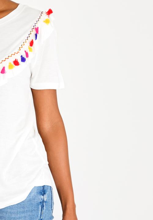 Brave Soul - Tassel Bib T-Shirt Cream