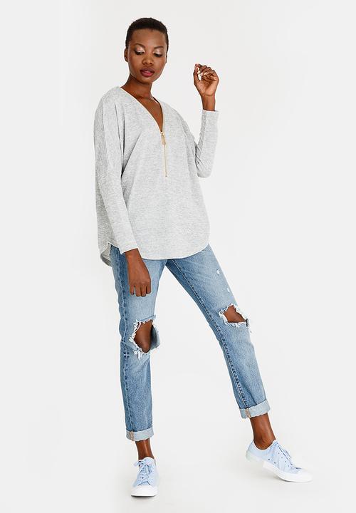 Revenge - Zip Detail Top Grey