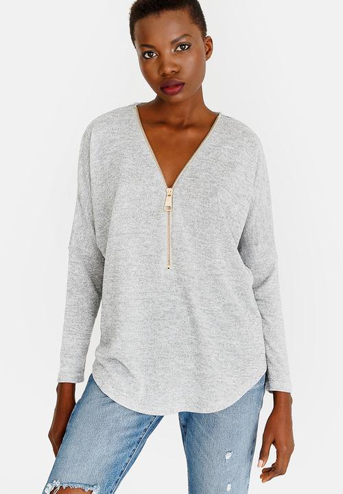 Revenge - Zip Detail Top Grey