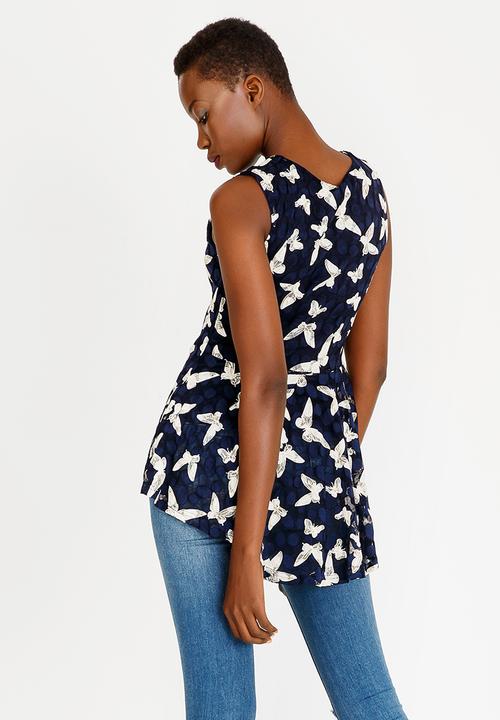 Revenge - Sleeveless Butterfly Zip Detail Top Blue