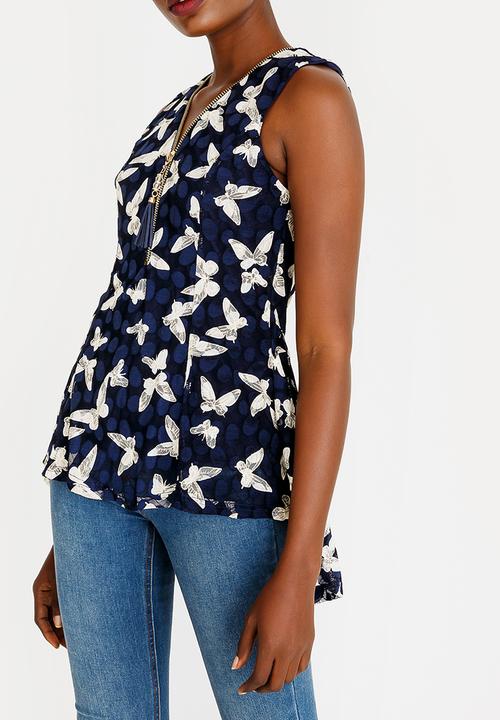 Revenge - Sleeveless Butterfly Zip Detail Top Blue