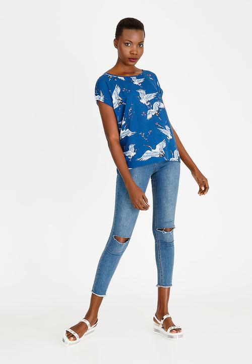 Revenge - Bird Print Top Blue