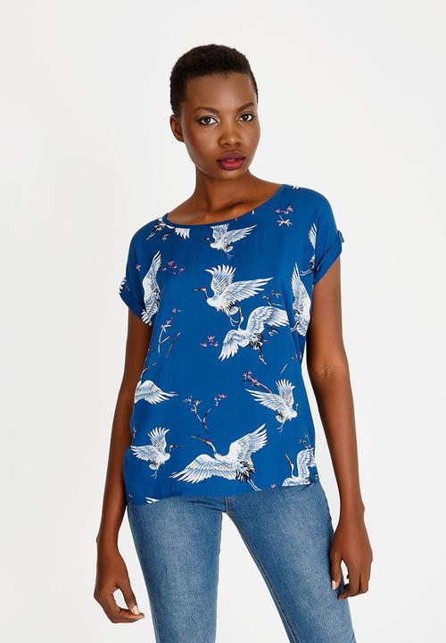 Revenge - Bird Print Top Blue