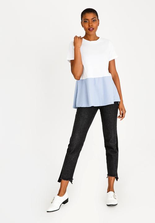 Brave Soul - Contrast Hem T-Shirt Blue and White