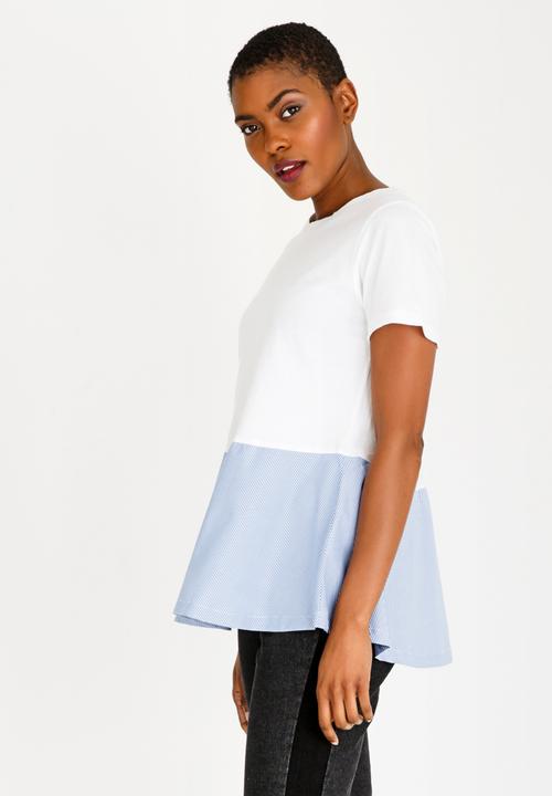 Brave Soul - Contrast Hem T-Shirt Blue and White