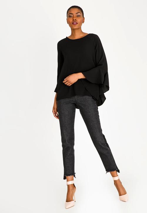 Brave Soul - Fluted Sleeve Top Black