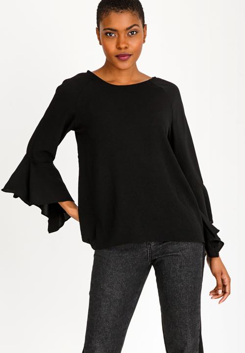 Brave Soul - Fluted Sleeve Top Black