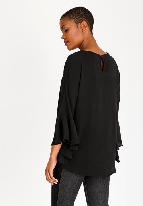 Brave Soul - Fluted Sleeve Top Black
