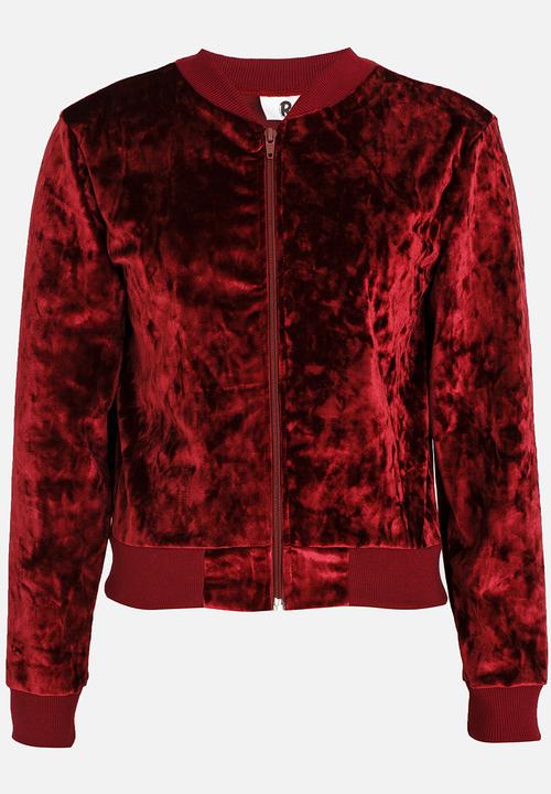 Rebel Republic - Velvet Bomber Jacket Burgundy
