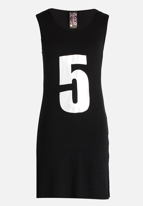 Twin Clothing - Hooded Print Dress Black
