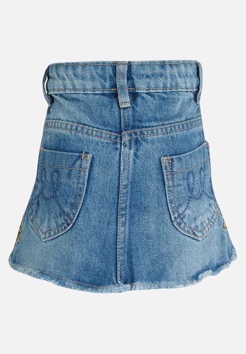 MINOTI - Utility Rose Embroidered Denim Skirt Blue