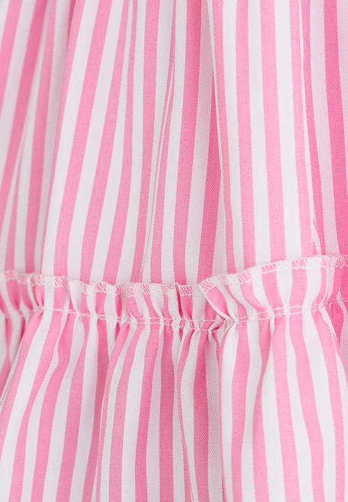 Pop Candy - Tiered Stripe Dress Pale Pink