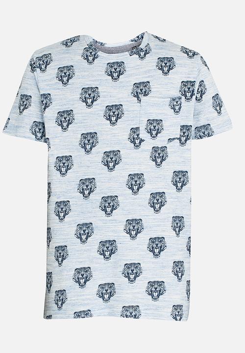 Brave Soul - Crew Neck T-shirt Blue and White
