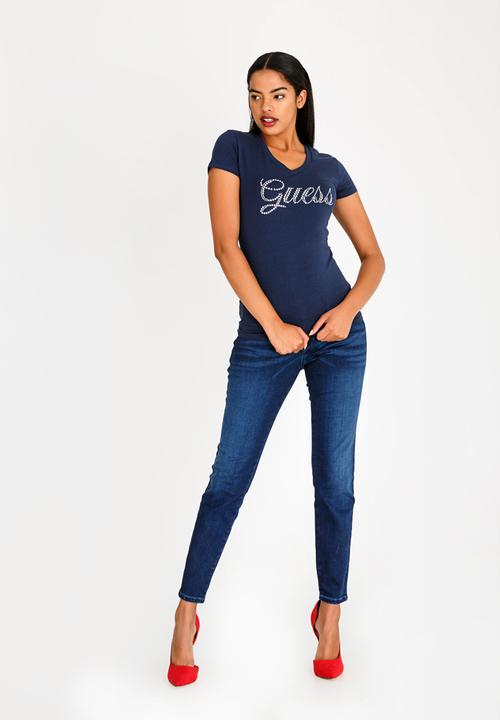 GUESS - Guess V-neck Tee Navy