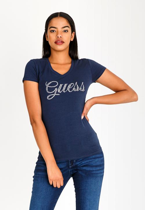 guess v neck t shirt women's