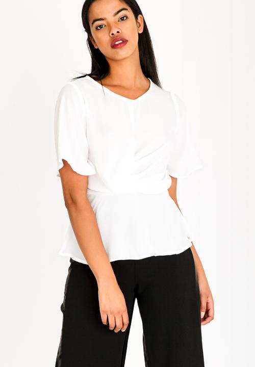 SISSY BOY - Girl Boss Knot Blouse With Flare Sleeve White