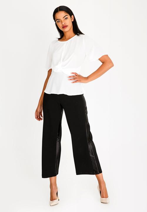 SISSY BOY - Girl Boss Knot Blouse With Flare Sleeve White