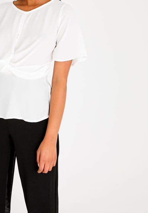 SISSY BOY - Girl Boss Knot Blouse With Flare Sleeve White