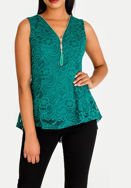 Revenge - Zip Through Top Green