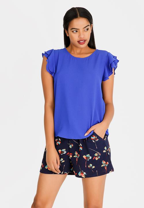 Brave Soul - Double Frill Sleeve Top Blue