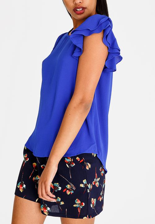 Brave Soul - Double Frill Sleeve Top Blue