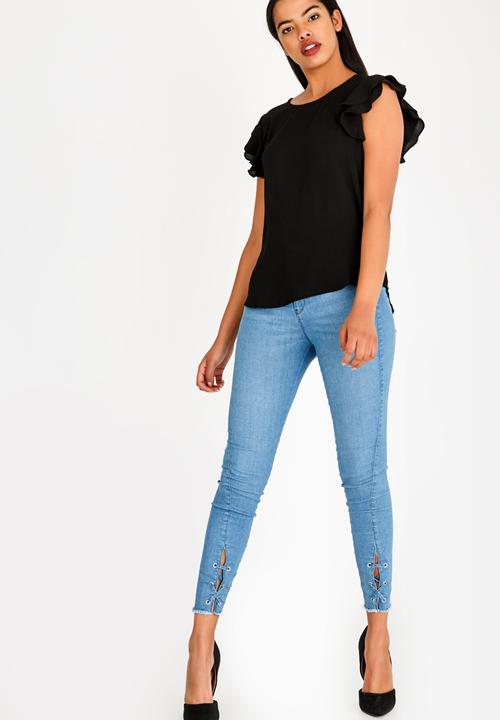 Brave Soul - Double Frill Sleeve Top Black