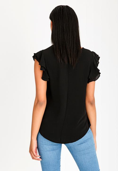 Brave Soul - Double Frill Sleeve Top Black