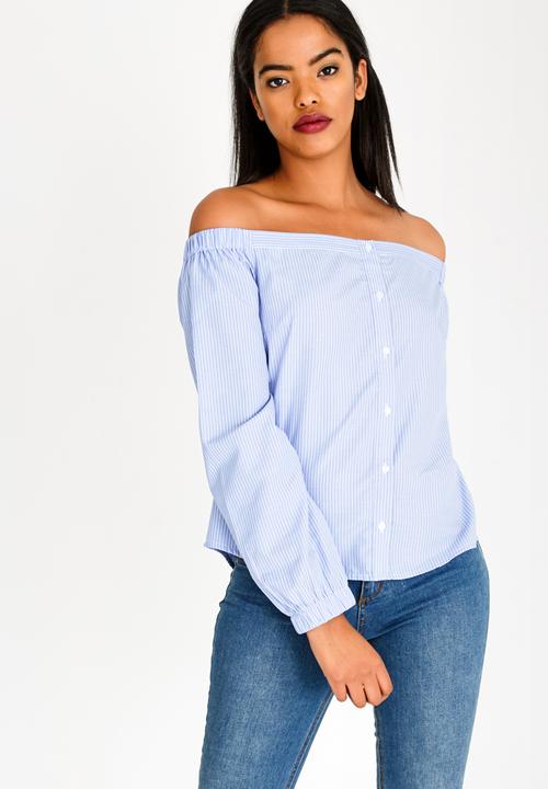 Brave Soul - Pinstripe Top Blue and White