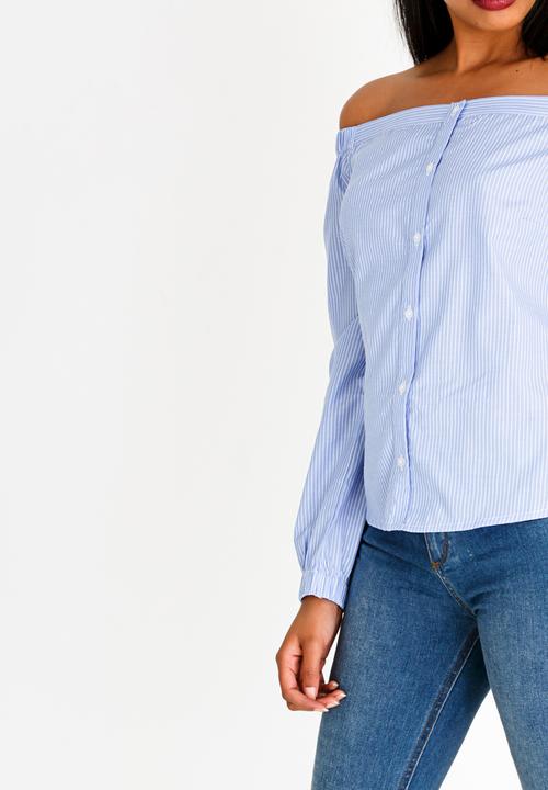 Brave Soul - Pinstripe Top Blue and White