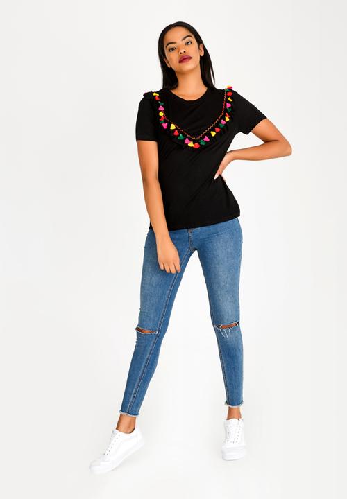 Brave Soul - Tassel Bib T-Shirt Black