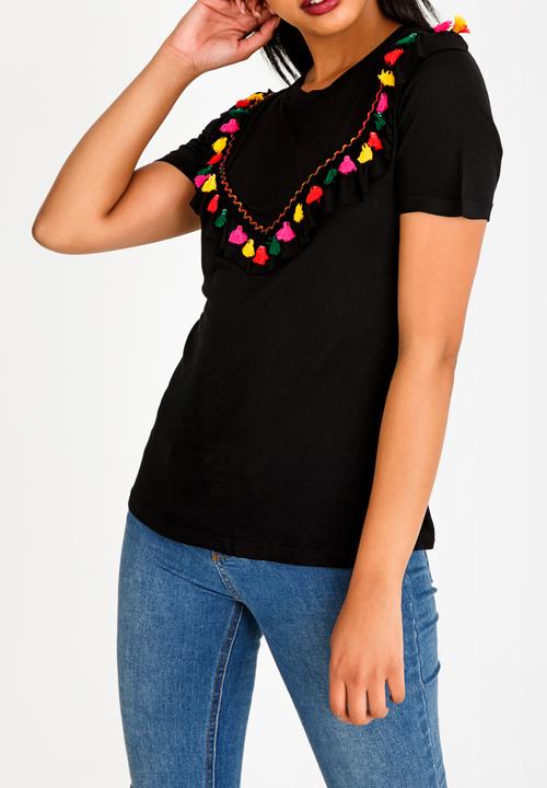 Brave Soul - Tassel Bib T-Shirt Black