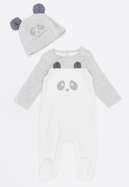Baby Corner - Panda Hat And Sleepsuit Set Grey