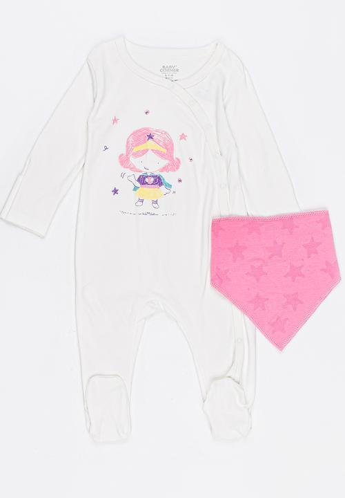 Baby Corner - Super Girl 2 Piece Sleepsuit Set White
