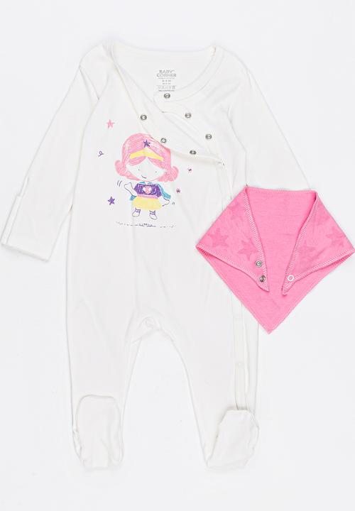 Baby Corner - Super Girl 2 Piece Sleepsuit Set White