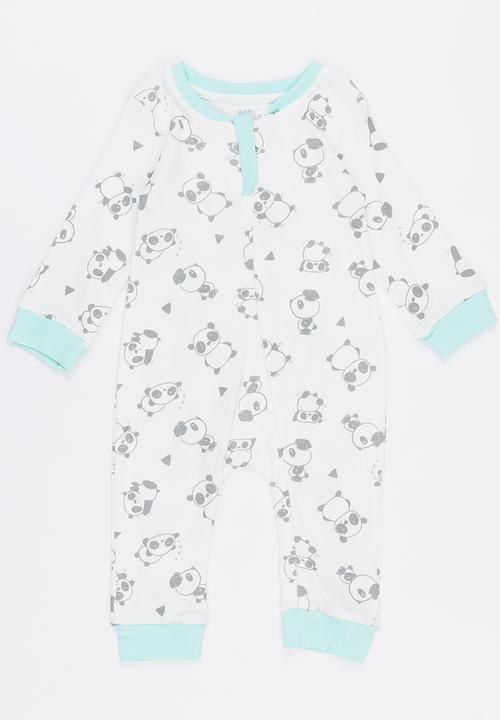 Baby Corner - Panda printed zip through sleepsuit - white